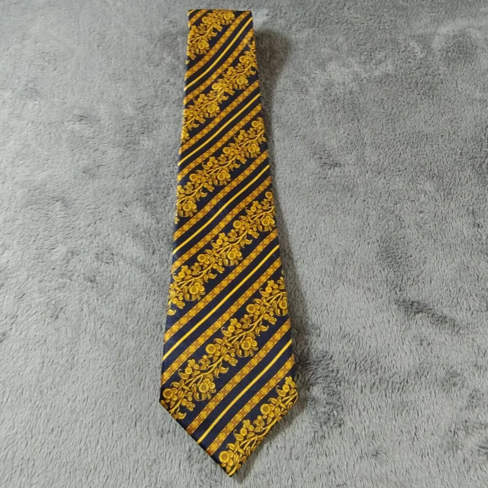 Lanvin Paris 100% Silk Tie Blue and Gold
